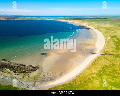 Vue aérienne de Dunnet Beach près de Dunnet, Caithness, Écosse, Royaume-Uni Banque D'Images
