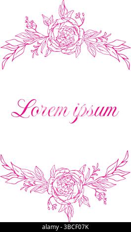 Carte d'invitation à bordure florale avec peones Illustration de Vecteur