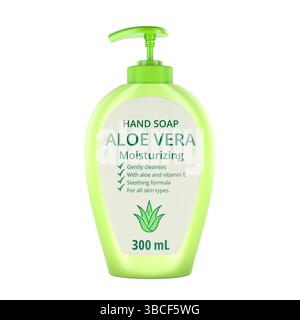 Bouteille de savon pour les mains, Aloe Vera avec distributeur à pompe. Rendu 3D isolé sur fond blanc Banque D'Images
