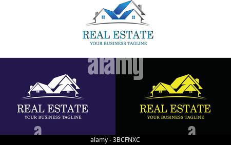 Modèle de logo immobilier, appartement, condo, maison, location, entreprise, marque, image de marque, logotype, société, entreprise. identité. Propre, toiture Illustration de Vecteur