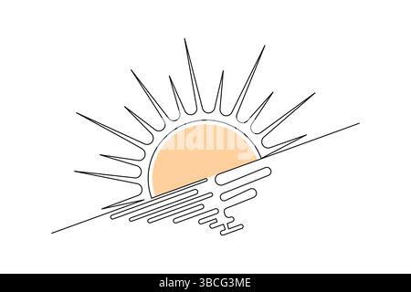 Coucher de soleil et nuage dessin continu d'une ligne de conception vectorielle de contour minimaliste Illustration de Vecteur