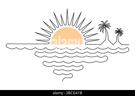 Coucher de soleil et nuage dessin continu d'une ligne de conception vectorielle de contour minimaliste Illustration de Vecteur