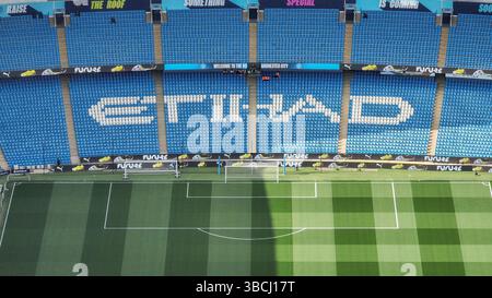 Etihad sur les sièges blancs à la tribune sud lors du match de premier League Manchester City vs Bournemouth à l'Etihad Stadium, Manchester, Royaume-Uni, 20 mai 2025 (photo Mark Cosgrove/News images) Banque D'Images