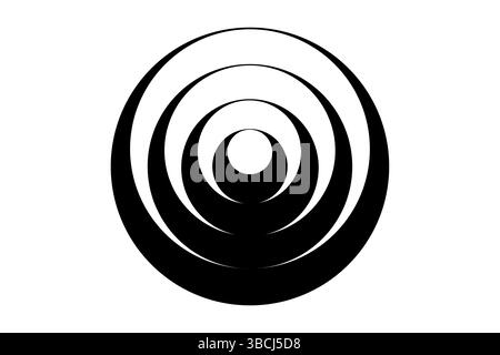 Logo géométrique abstrait, élément cercles concentriques, anneaux de couleur noir et blanc. Modèle d'icône de vecteur, élément de conception d'entreprise isolé sur blanc Illustration de Vecteur
