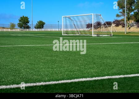 Terrain de football avec poteau de but d'appoint sur gazon synthétique synthétique synthétique artificiel Banque D'Images
