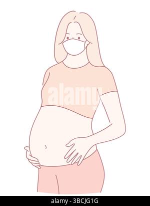 Une personne enceinte portant un masque de protection, soulignant l'importance de la sécurité pendant le voyage de la grossesse Illustration de Vecteur