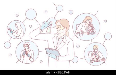 Une illustration attrayante de scientifiques menant des recherches et des expériences dans un environnement de laboratoire moderne Illustration de Vecteur