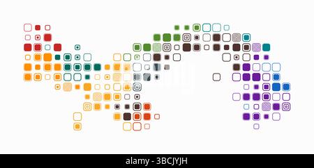 Panama, forme du pays construit de cellules colorées. Carte de style numérique du Panama sur un fond blanc. Blocs carrés arrondis de grande taille. Illustration de Vecteur