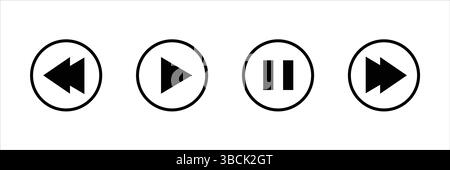 Illustration des icônes du lecteur multimédia. Boutons ronds pour le retour, la lecture, la pause et l'avance rapide. Image vectorielle, adaptée aux sites Web et aux interfaces. Illustration de Vecteur