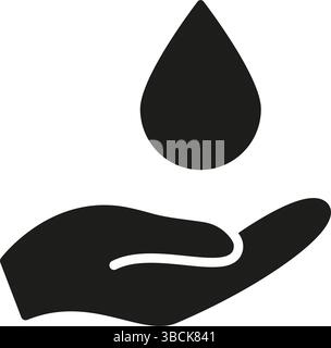 Icône main avec goutte d'eau unie. Symbole Silhouette conservation de l'eau, protection de l'environnement et durabilité. Pratique respectueuse de l'environnement Illustration de Vecteur