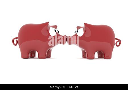 Tirelire rouge deux baisers, concept financier sur un fond blanc, 3D Rendering Banque D'Images