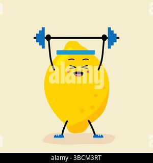 Barbell, Dumbbells. Un citron mignon et fort. Le concept de cours dans la salle de gym Illustration de Vecteur