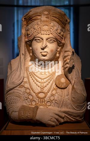 La beauté de Palmyre, portrait funéraire en calcaire du Royaume de Palmyre (AD 190-210) maintenant dans le NY Carlsberg Glyptotek un musée d'art dans Co Banque D'Images