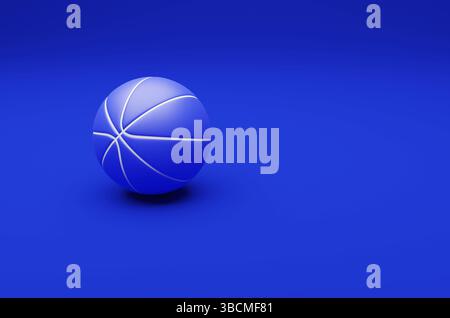 Basket-ball bleu sur fond bleu, rendu 3d Banque D'Images