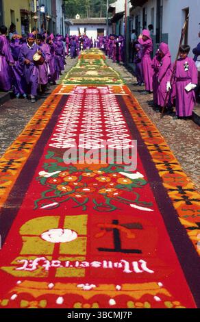 Procession du vendredi Saint, Antigua, Guatemala, tapis, tapis, Amérique centrale Banque D'Images