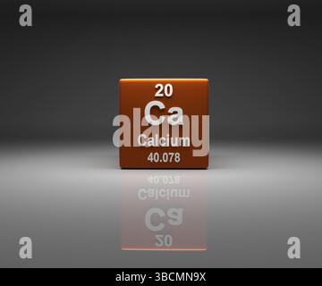 Cube avec table périodique numéro calcium 20, rendu 3D Banque D'Images