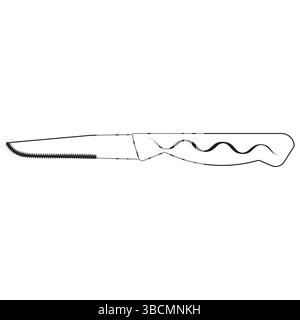 Pointe de lame dentelée. Poignée métallique compacte. Contour noir simple. Efficace pour la coupe. Illustration de Vecteur