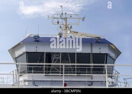TARS, Danemark - 10 juin 2021 - vue rapprochée du cokcpit d'un grand ferry pour passagers Banque D'Images