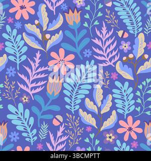 Motif floral sans couture avec de jolies fleurs abstraites doodle. Imprimé tendance pour le textile, le papier d'emballage et l'emballage. Illustration de Vecteur