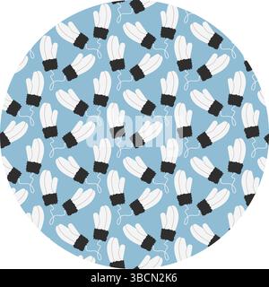 Moufles HandDrawn avec décoration de fourrure sur corde accessoires d'hiver Seamless Pattern sur fond de cercle. Illustration vectorielle isolée parfaite pour créer des cartes de vœux thématiques, des dépliants, des bannières promotionnelles Illustration de Vecteur