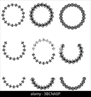 Ensemble de motifs circulaires en spirale ondulée | formes d'anneaux vectoriels dessinées à la main avec des tourbillons, des courbes et des éléments décoratifs pour logos, cadres, art | Pack EPS Illustration de Vecteur