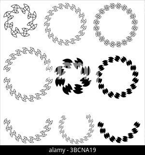 Ensemble d'éléments de badge circulaire vectoriel | flèche décorative, feuille, formes en spirale dans le style d'art de ligne noire pour logos, cadres, marque | EPS Outline Pack Illustration de Vecteur