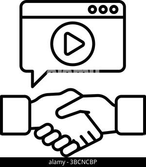 Deux personnes se serrant la main avec un lecteur vidéo en arrière-plan jouant une vidéo d'une poignée de main entre deux personnes. Le lecteur vidéo est un symbole de comm Illustration de Vecteur