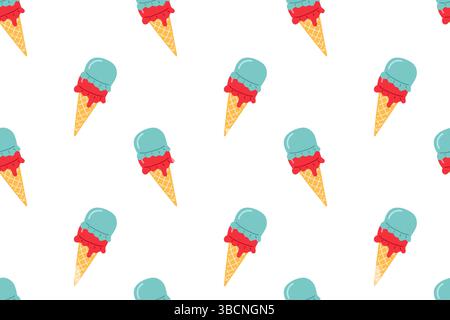 Cônes de crème glacée colorés disposés sur un fond blanc créant un motif ludique Illustration de Vecteur