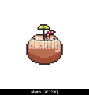 Design d'actifs de jeu Pixel art Tropical Coconut Illustration de Vecteur