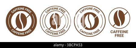 Illustration d'icône vectorielle d'étiquette libre de caféine pour le paquet de produit. Logo sans caféine, symbole sans caféine, badge, étiquette, timbre, sceau, autocollant, marque, Illustration de Vecteur