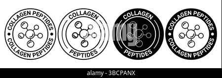 Icône de ligne de peptides de collagène, logo, badge, signe, autocollant, étiquette, emblème, timbre, symbole, noir, ligne, vecteur plat, illustration isolée. Illustration de Vecteur