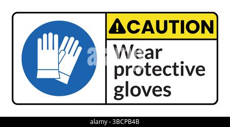 Attention porter des gants de protection signe, porter des gants de protection étiquette, autocollant, logo pour le chantier de construction. Illustration de Vecteur