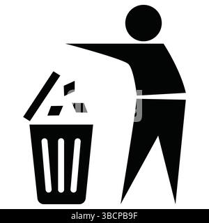 Affiche silhouette « garder propre ». Autorisé jeter les ordures, les déchets, les ordures dans le symbole Corbeille. Ne pas jeter la corbeille dans les toilettes icône glyphe. Illustration de Vecteur