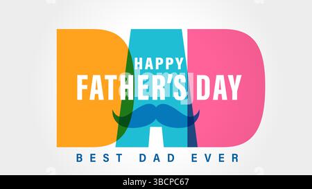 Papa, joyeuse carte de voeux de fête des pères avec lettrage coloré. Texte coloré et moustache. Illustration vectorielle Illustration de Vecteur