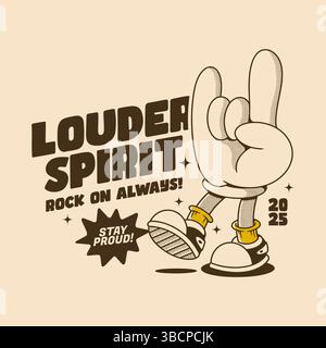 Main de marche ludique montrant un geste rock avec une ambiance comique vintage Illustration de Vecteur