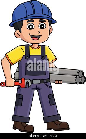 Plombier de construction Cartoon Clipart Illustration de Vecteur