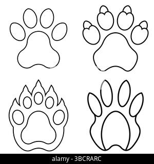 collection d'empreintes animales, art vectoriel de patte animale, patte d'ours, patte de chien, patte de chat Illustration de Vecteur