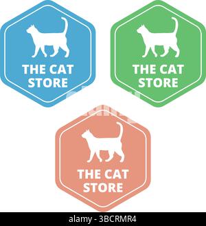 Signes hexagonaux de magasin de chat de couleur pastel sur un fond blanc Illustration de Vecteur