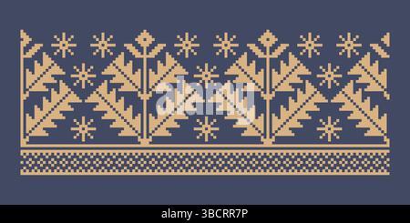 Élément de motif de frontière ukrainienne. Pochoir pour impression de bloc ou conception de tatouage. Décoration géométrique florale. Illustration de Vecteur