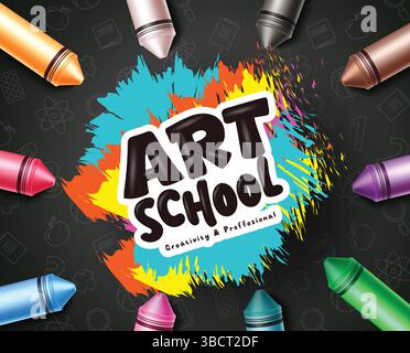 Design abstrait clipart de retour à l'école. Art School texte clip art avec des fournitures éducatives colorées, des éléments et des articles pour le fond de l'éducation Illustration de Vecteur