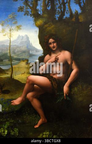 Saint Jean-Baptiste-Bacchus, 1515, Léonard de Vinci, musée du Louvre, Paris, France. Banque D'Images