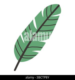 Illustration vectorielle d'une seule feuille de banane en vert avec une tige foncée audacieuse. Le design est simple, plat et stylisé, parfait pour l'été tropical Illustration de Vecteur