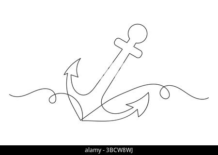 Illustration vectorielle de contour d'art à ligne unique continue d'ancre de navire Illustration de Vecteur