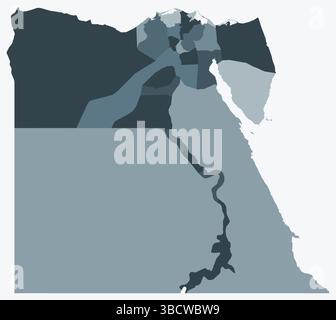 Carte de l'Egypte avec les régions. Juste une carte de frontière de pays simple avec division de région. Palette de couleurs bleu gris. Illustration de Vecteur