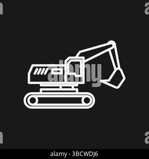 Icône d'excavatrice Art de ligne noir et blanc de l'équipement de construction lourd Clean Industrial Design illustration vectorielle pour les machines Illustration de Vecteur