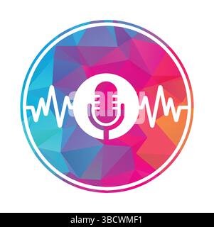 Logo de podcast médical avec pouls cardiaque. Modèle vectoriel de conception de logo Heartbeat Line de podcast. Illustration de Vecteur
