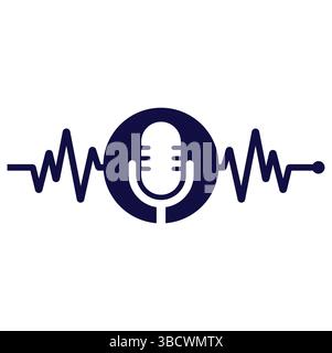 Logo de podcast médical avec pouls cardiaque. Modèle vectoriel de conception de logo Heartbeat Line de podcast. Illustration de Vecteur