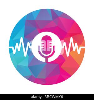 Logo de podcast médical avec pouls cardiaque. Modèle vectoriel de conception de logo Heartbeat Line de podcast. Illustration de Vecteur
