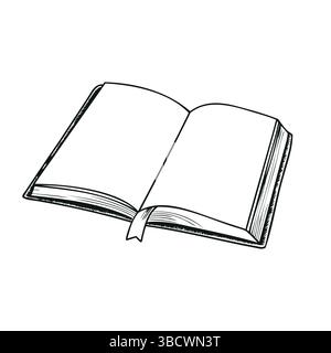 Livre ouvert avec des pages dans le style noir et blanc dessiné à la main Illustration de Vecteur