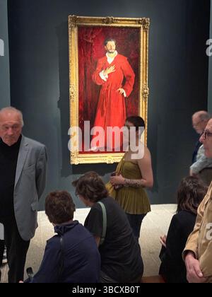 « DocPozzi at Home » est une peinture de John Singer Sargent représentant Samuel Jean Pozzi, gynécologue parisien et ami de l'artiste, dans sa robe de chambre écarlate. Le portrait, réalisé en 1881. Banque D'Images